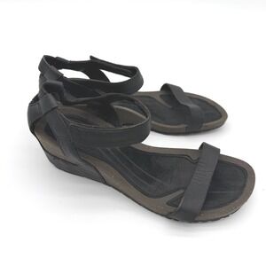 Teva Kayenta Leather Wedge Sandals Women Size 8 Black Ankle Strap 1000070